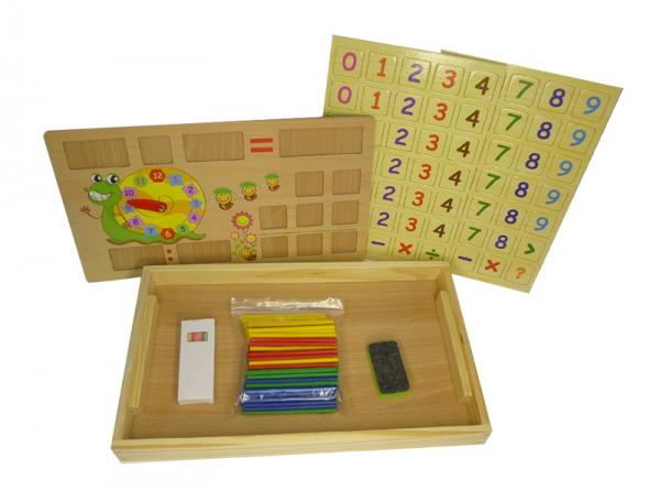 Lernspielzeug / Lernset / mit Tafel, Kreiden, 110 Zahlstäbchen und Zahlen