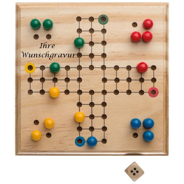 Ludo Spiel aus Holz mit Gravur / Reisespiel