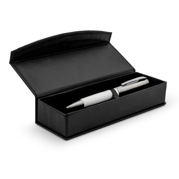 Luxuriöser Kugelschreiber mit Gravur / aus Metall / mit Geschenkbox / weiß
