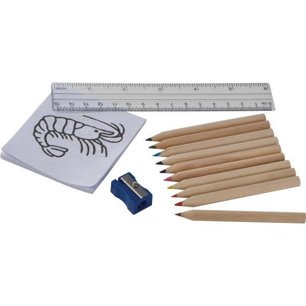Malset Set mit Lineal, Malblock, Buntstifte, Spitzer