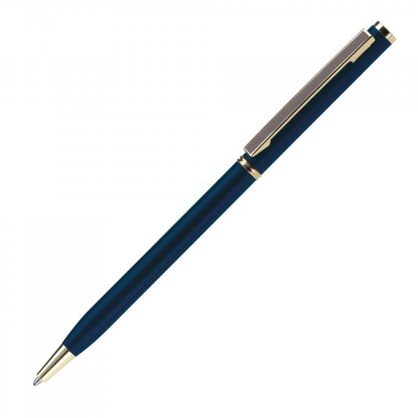 Metal-Kugelschreiber "slim" / mit goldfarbige Teile / Farbe: blau