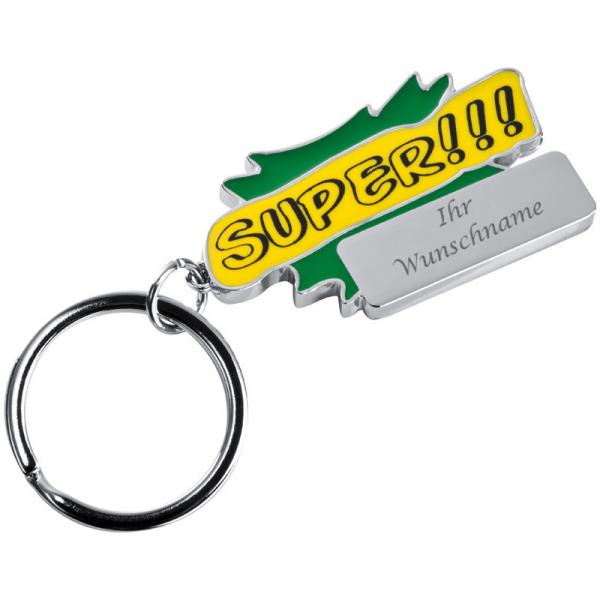 Metall Schlüsselanhänger "Super!!!" mit Gravur / Farbe: grün