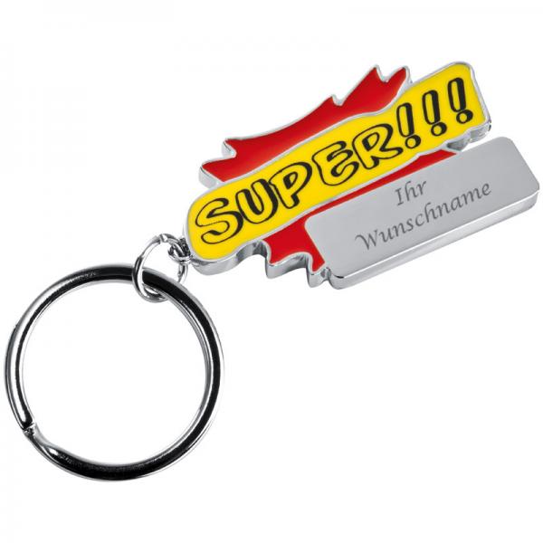 Metall Schlüsselanhänger "Super!!!" mit Gravur / Farbe: rot