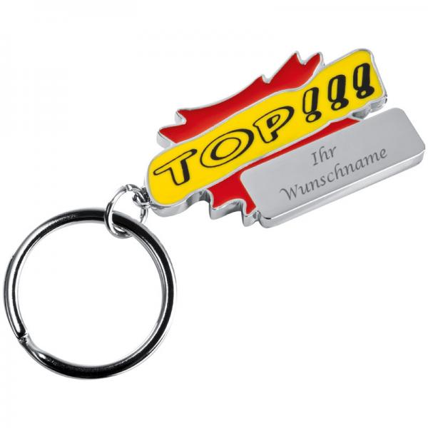 Metall Schlüsselanhänger "Top!!!" mit Gravur / Farbe: rot