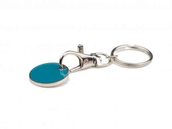 Metall Schlüsselanhänger mit Einkaufschip / Farbe: türkis