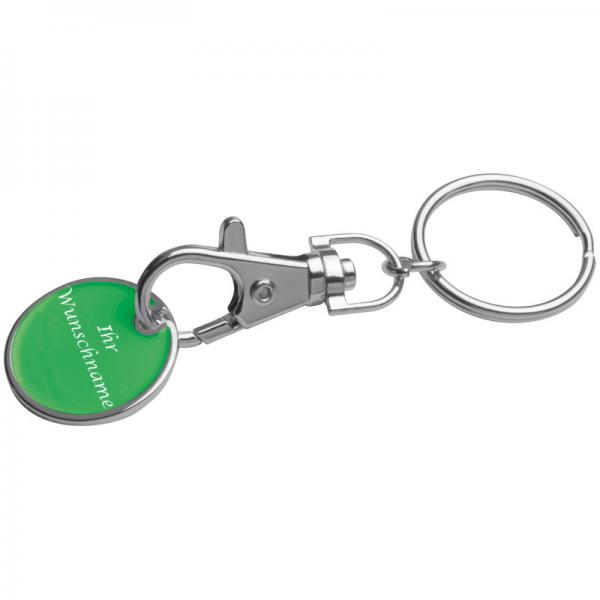 Metall Schlüsselanhänger mit Gravur / mit Einkaufschip / Farbe: grün