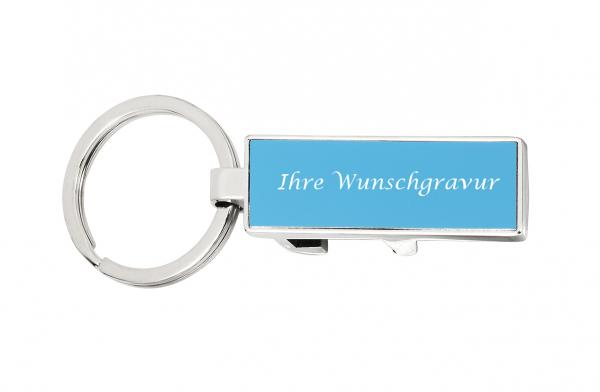Metall-Schlüsselanhänger mit Gravur / mit Flaschenöffner / Farbe: blau