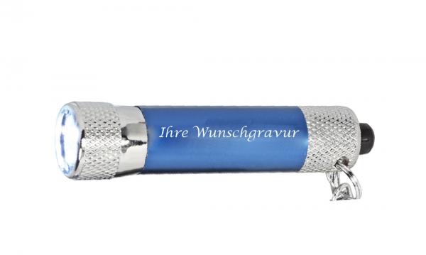 Metall-Schlüsselanhänger mit Gravur / mit Taschenlampe / Farbe: blau