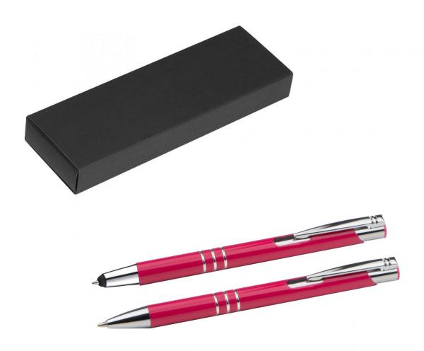 Metall Schreibset / Touchpen Kugelschreiber + Kugelschreiber / fuchsienrot