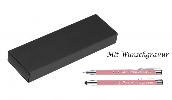 Metall Schreibset mit Gravur / Touchpen Kugelschreiber + Druckbleistift / rosé