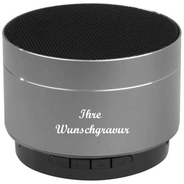 Mini Bluetooth Lautsprecher mit Namensgravur - aus Aluminium - Farbe: grau