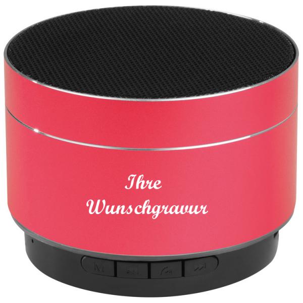 Mini Bluetooth Lautsprecher mit Namensgravur - aus Aluminium - Farbe: rot