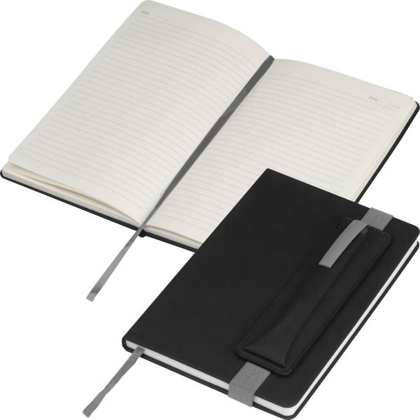 Notizbuch / DIN A5 / mit PU-Einband / 192 linierte Seiten / Farbe: schwarz-grau