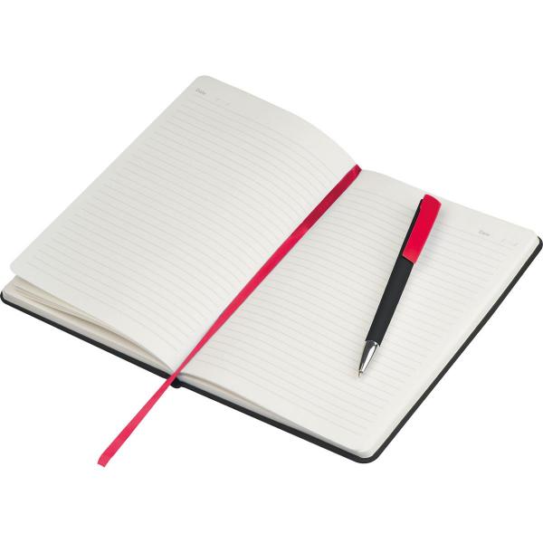 Notizbuch / DIN A5 / mit PU-Einband / 192 linierte Seiten / Farbe: schwarz-rot