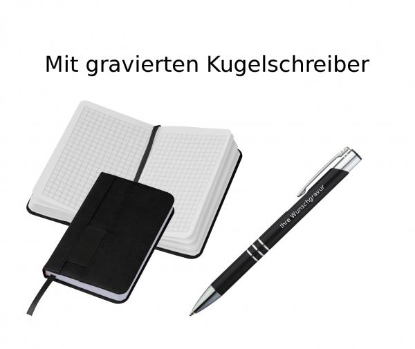 kariert Kugelschreiber mit Gravur Notizbuch Farbe schwarz DIN A6 160 S 