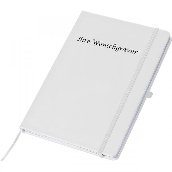 Notizbuch mit Gravur / DIN A5 / 160 linierte Seiten / PU Hardcover / Farbe: weiß