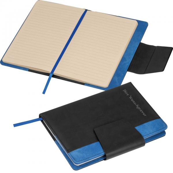 Notizbuch mit Gravur / DIN A5 / mit Magnetverschluss / 160 Seiten / Farbe: blau
