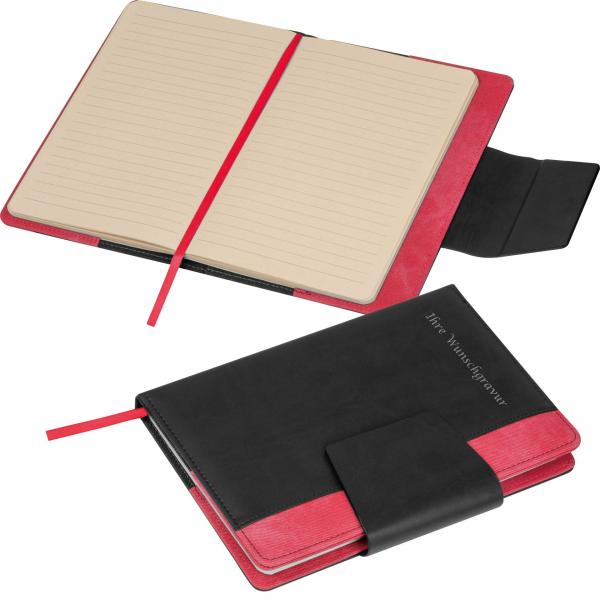 Notizbuch mit Gravur / DIN A5 / mit Magnetverschluss / 160 Seiten / Farbe: rot