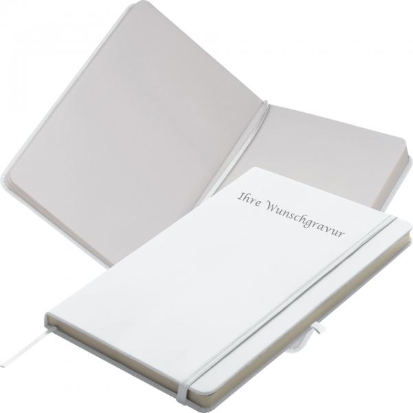 Notizbuch mit Gravur / DIN A6 / 160 S. / blanko / PU Hardcover / Farbe: weiß