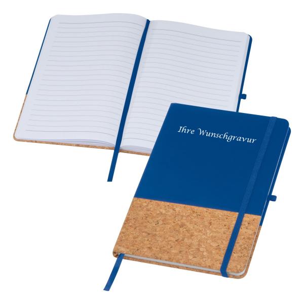 Notizbuch mit Gravur / mit PU-Kork Cover / A5 / 160 Seiten / Farbe: blau