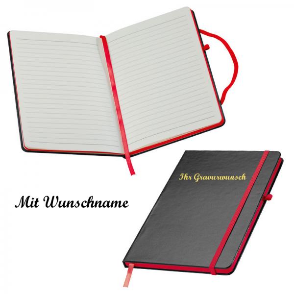 Notizbuch mit Namensgravur - A5 - 160 S. - liniert - PU Hardcover - Farbe: rot
