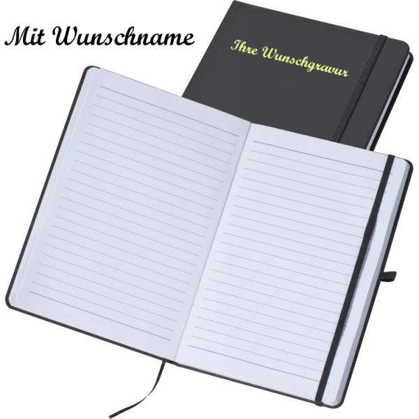 Notizbuch mit Namensgravur - A5 - 160S. liniert - PU Hardcover - Farbe: schwarz