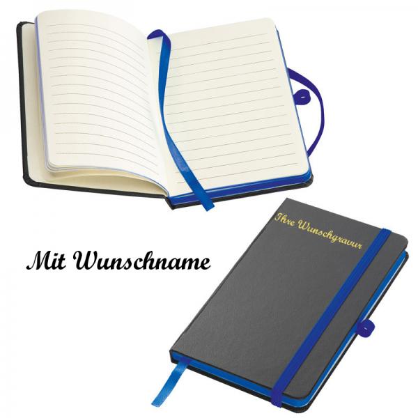 Notizbuch mit Namensgravur - A6 / 160 S. - liniert - PU Hardcover - Farbe: blau