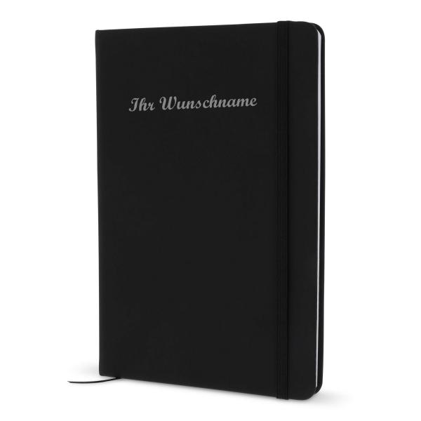 Notizbuch mit Namensgravur - DIN A6 - 192 S. - liniert - PU Hardcover - schwarz