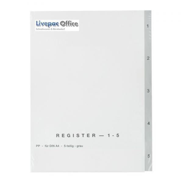 Ordner Register 1-5 / DIN A4 / Farbe: grau / 5tlg.