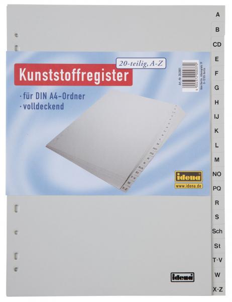 Ordner Register A-Z / 20tlg. / DIN A4 / aus PP 120µ / Farbe: grau