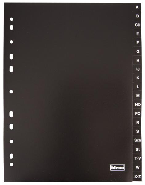 Ordner Register A-Z / 20tlg. / DIN A4 / aus PP 120µ / Farbe: schwarz