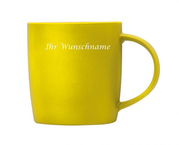 Porzellantasse mit Gravur / Kaffeetasse / Fassungsvermögen: 300 ml / Farbe: gelb