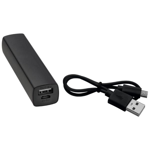 Powerbank 2.200 mAh mit USB Anschluss / inkl. Ladekabel / Farbe: schwarz