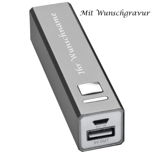 Powerbank mit Gravur / aus Aluminium 2.200 mAh / Farbe: grau/silbergrau