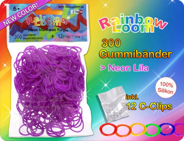 Rainbow Loom / 300 Gummibänder + 12 Clips / Farbe: neon-lila
