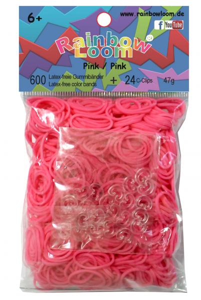 Rainbow Loom / 600 Gummibänder + 24 Clips / Farbe: pink