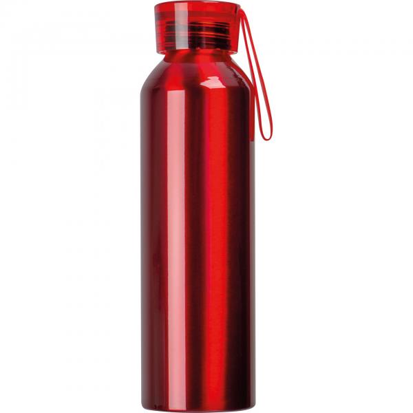 Recycelte Aluminium Trinkflasche mit Trageschlaufe / 600ml / Farbe: rot