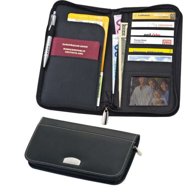 Reisemappe / Brieftasche / aus Lederfaserstoff / Farbe: schwarz