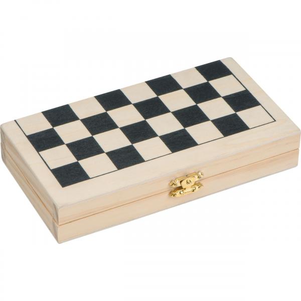 Reisespielset aus Holz mit Backgammon - Schach - Dame Spiel