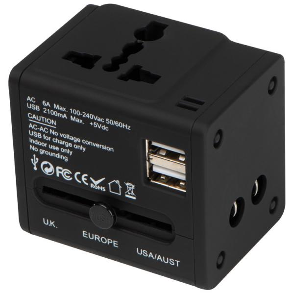 Reisestecker / Reiseadapter für alle Länder und 2 USB Anschlüssen