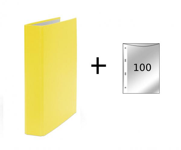 Ringbuch / DIN A5 / 4-Ring Ordner / Farbe: gelb + 100 Prospekthüllen