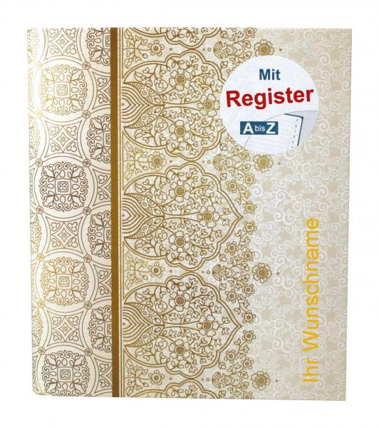 Ringbuch mit goldgefärbter Gravur / A-Z Register + 50 Blatt liniert 120g/m²