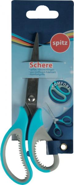Schere mit Komfortgriffen / Länge 15 cm / spitz / Farbe: blau