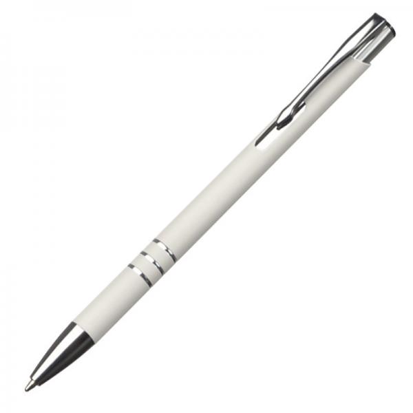 Schlanker Kugelschreiber mit Gravur / aus Metall / Farbe: weiß