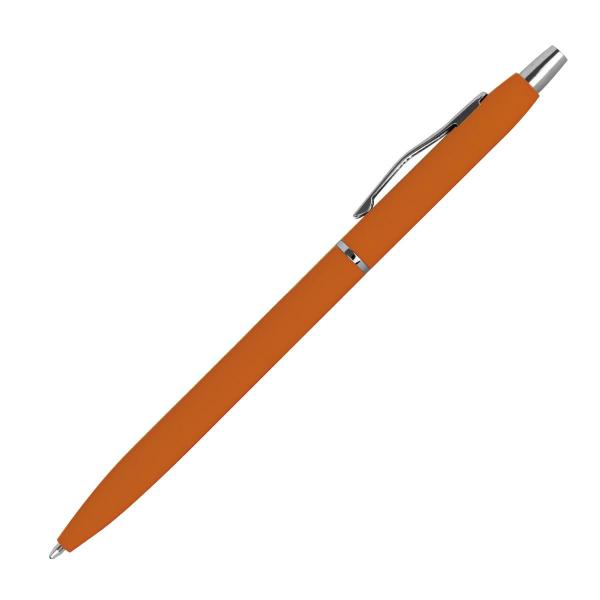Schlanker Metall-Kugelschreiber / gummiert / Farbe: orange