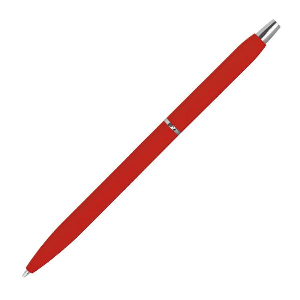 Schlanker Metall-Kugelschreiber / gummiert / Farbe: rot