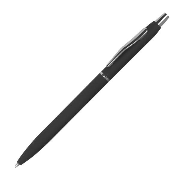 Schlanker Metall-Kugelschreiber / gummiert / Farbe: schwarz