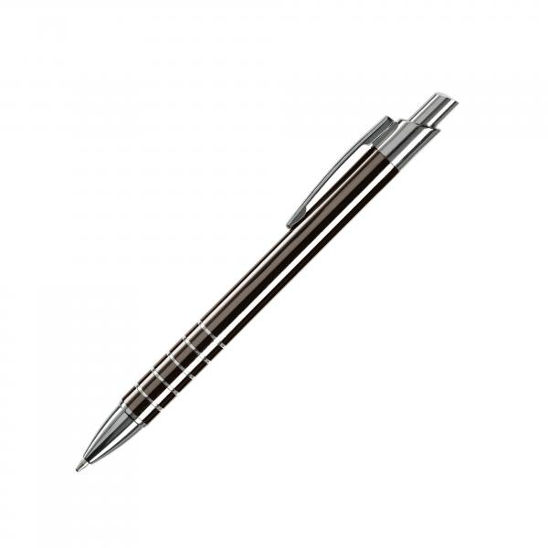 Schlanker Metall-Kugelschreiber / verchromte Teile / Farbe: grau