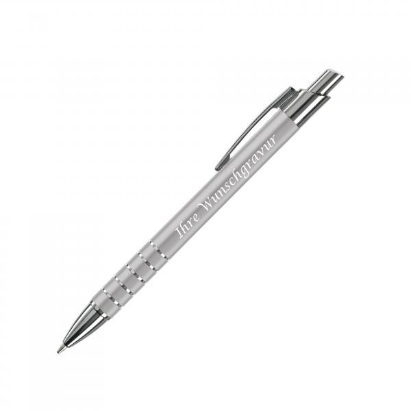 Schlanker Metall-Kugelschreiber mit Gravur / verchromte Teile / Farbe: silber
