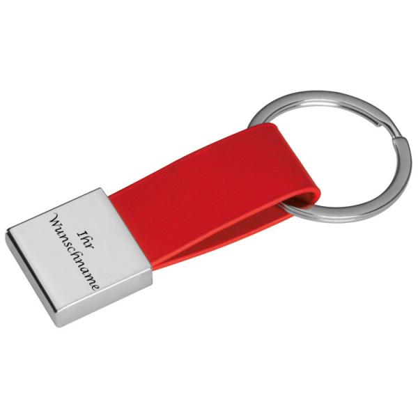 Schlüsselanhänger mit Gravur / mit Kunstleder-Bändchen / Farbe: rot